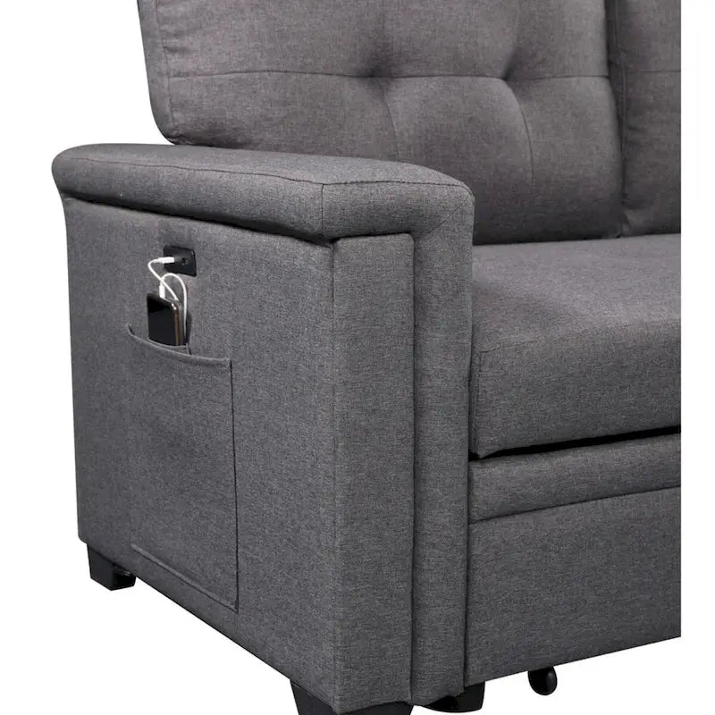 Ashlyn 84-inch Dark Gray Reversible Sleeper Sectional Sofa with Storage Chaise and USB Charging Ports - 84 W x 54 D x 35 H