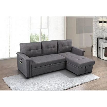Ashlyn 84-inch Dark Gray Reversible Sleeper Sectional Sofa with Storage Chaise and USB Charging Ports - 84 W x 54 D x 35 H