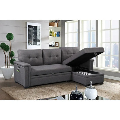 Ashlyn 84-inch Dark Gray Reversible Sleeper Sectional Sofa with Storage Chaise and USB Charging Ports - 84 W x 54 D x 35 H