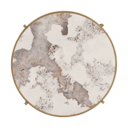 32.48 Round Coffee Table With Sintered Stone Top & Sturdy Metal Frame, Modern Coffee Table for Living Room