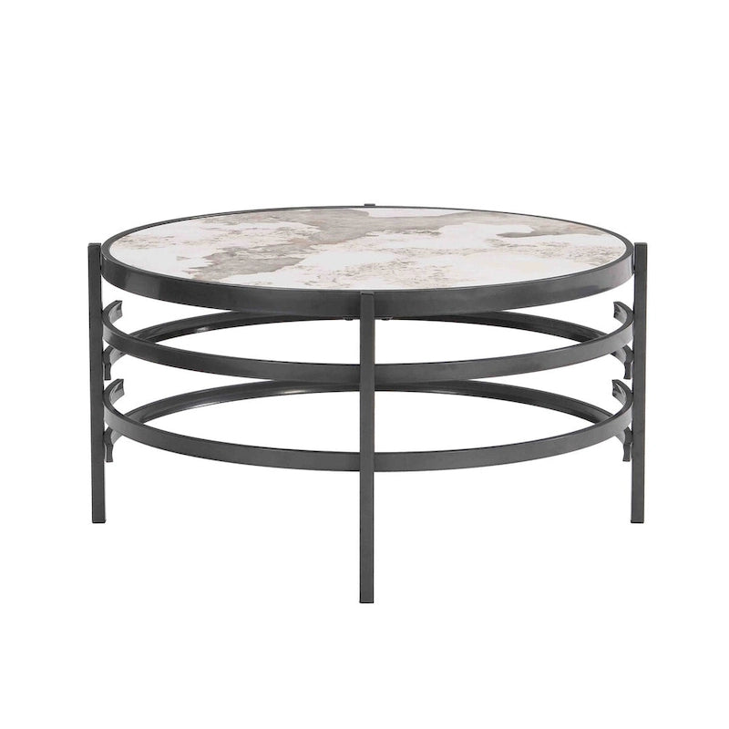 32.48 Round Coffee Table With Sintered Stone Top & Sturdy Metal Frame, Modern Coffee Table for Living Room