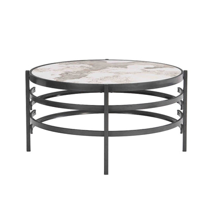 32.48 Round Coffee Table With Sintered Stone Top & Sturdy Metal Frame, Modern Coffee Table for Living Room
