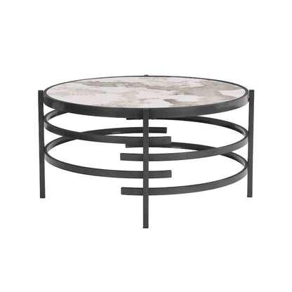 32.48 Round Coffee Table With Sintered Stone Top & Sturdy Metal Frame, Modern Coffee Table for Living Room