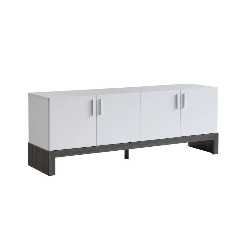 Side Credenza with 4 Doors, Storage Cabinets, 60  TV Stand- White & Distressed Grey