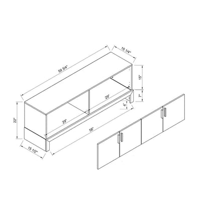 Side Credenza with 4 Doors, Storage Cabinets, 60  TV Stand- White & Distressed Grey