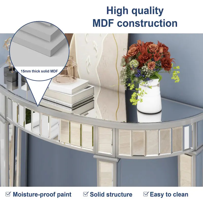 Mirror Circular Curved Console Table with Shelf