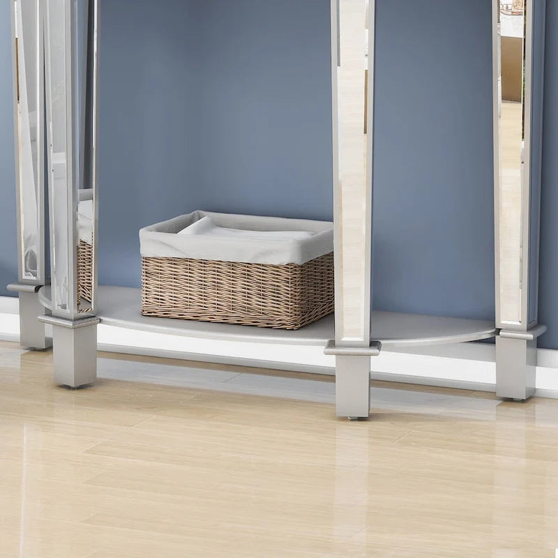 Mirror Circular Curved Console Table with Shelf