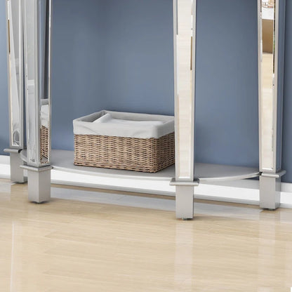 Mirror Circular Curved Console Table with Shelf