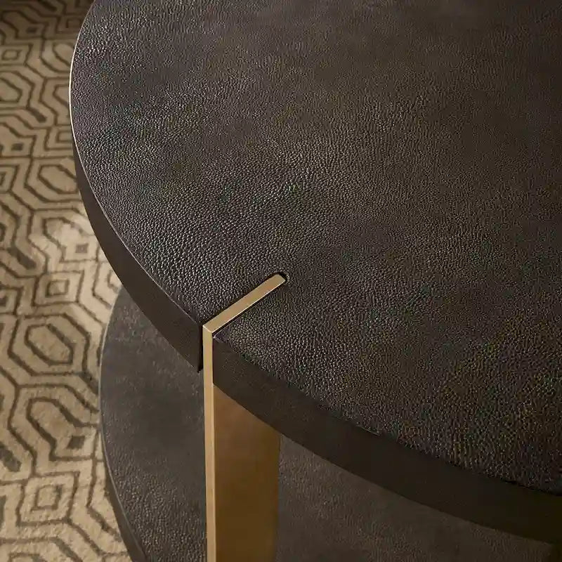 Gold Metal Dark Brown Faux Shagreen Round Table