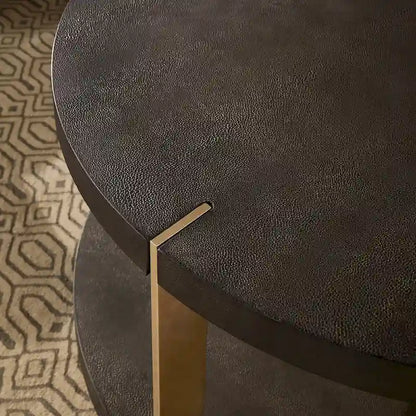 Gold Metal Dark Brown Faux Shagreen Round Table