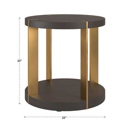 Gold Metal Dark Brown Faux Shagreen Round Table