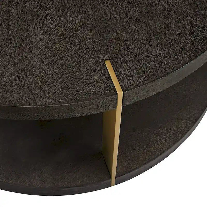 Gold Metal Dark Brown Faux Shagreen Round Table
