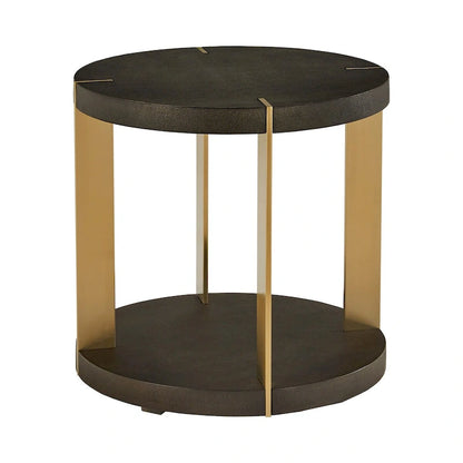 Gold Metal Dark Brown Faux Shagreen Round Table