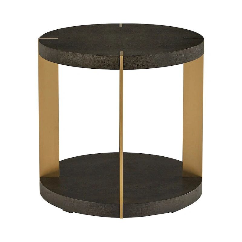 Gold Metal Dark Brown Faux Shagreen Round Table