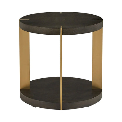 Gold Metal Dark Brown Faux Shagreen Round Table