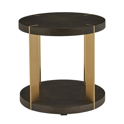 Gold Metal Dark Brown Faux Shagreen Round Table