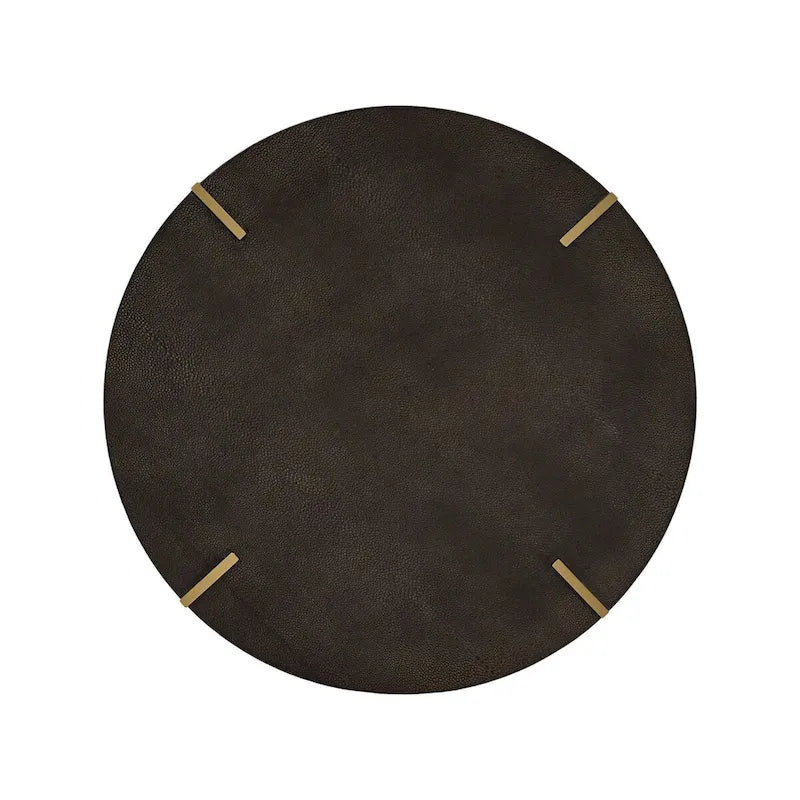 Gold Metal Dark Brown Faux Shagreen Round Table