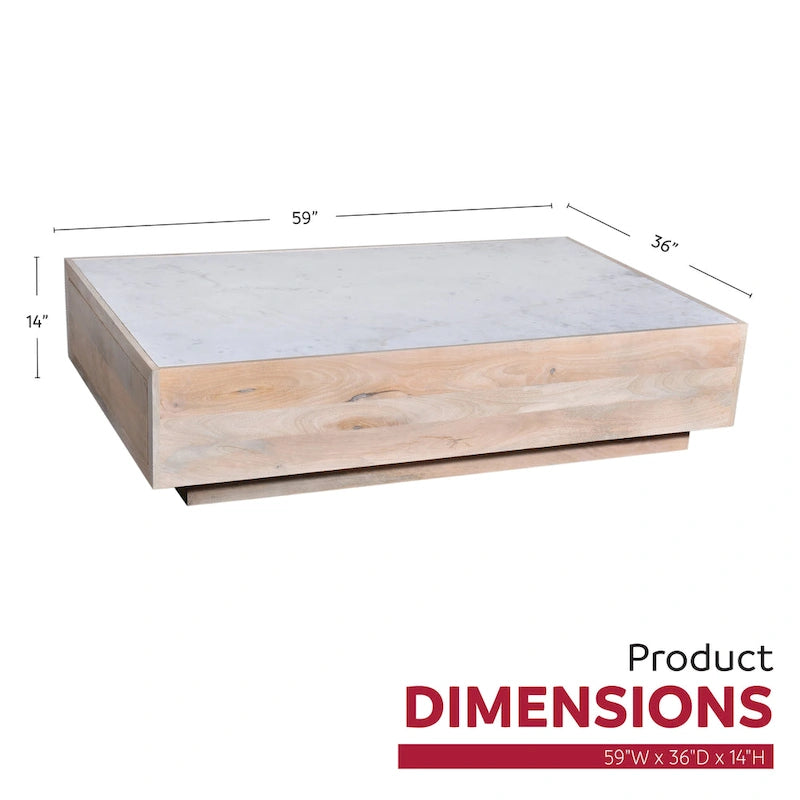Oasis 59 in. Wood and Marble Storage Coffee Table