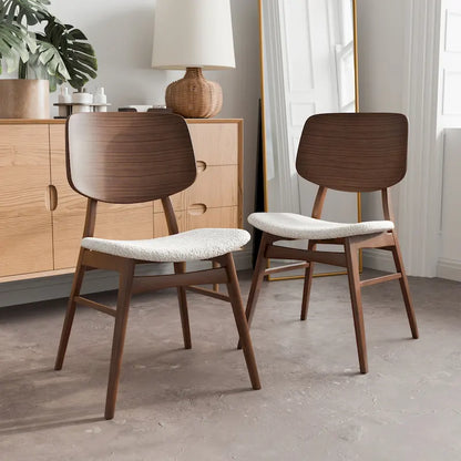 Furniture of America Beau I Mid-century 2-Pack Walnut Dining Chair Set with Boucle Seats