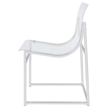 Dino 18 Inch Dining Side Chair Set of 2, Acrylic Clear Curved Seat, Chrome