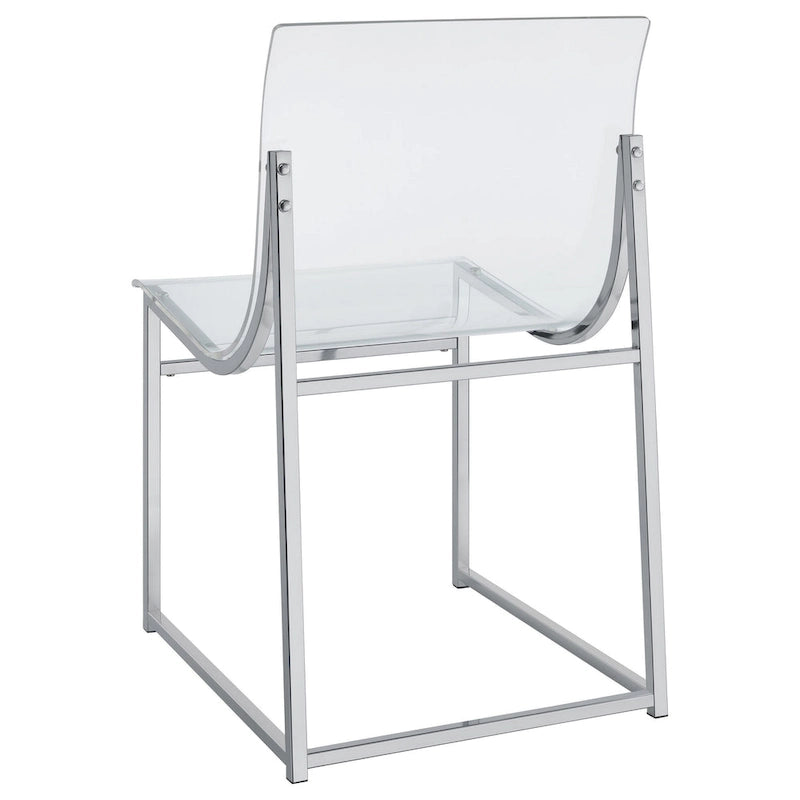 Dino 18 Inch Dining Side Chair Set of 2, Acrylic Clear Curved Seat, Chrome