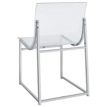 Dino 18 Inch Dining Side Chair Set of 2, Acrylic Clear Curved Seat, Chrome
