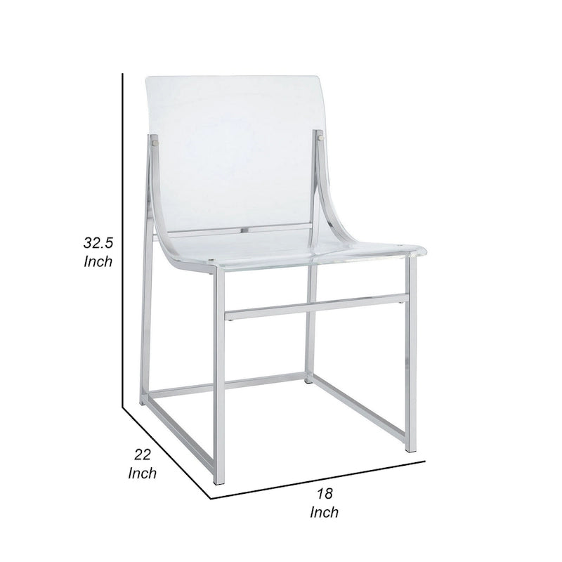 Dino 18 Inch Dining Side Chair Set of 2, Acrylic Clear Curved Seat, Chrome