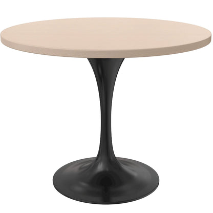 LeisureMod Verve 36  Round Dining Table with MDF Wood TableTop and Black Steel Base for Kitchen & Dining Room