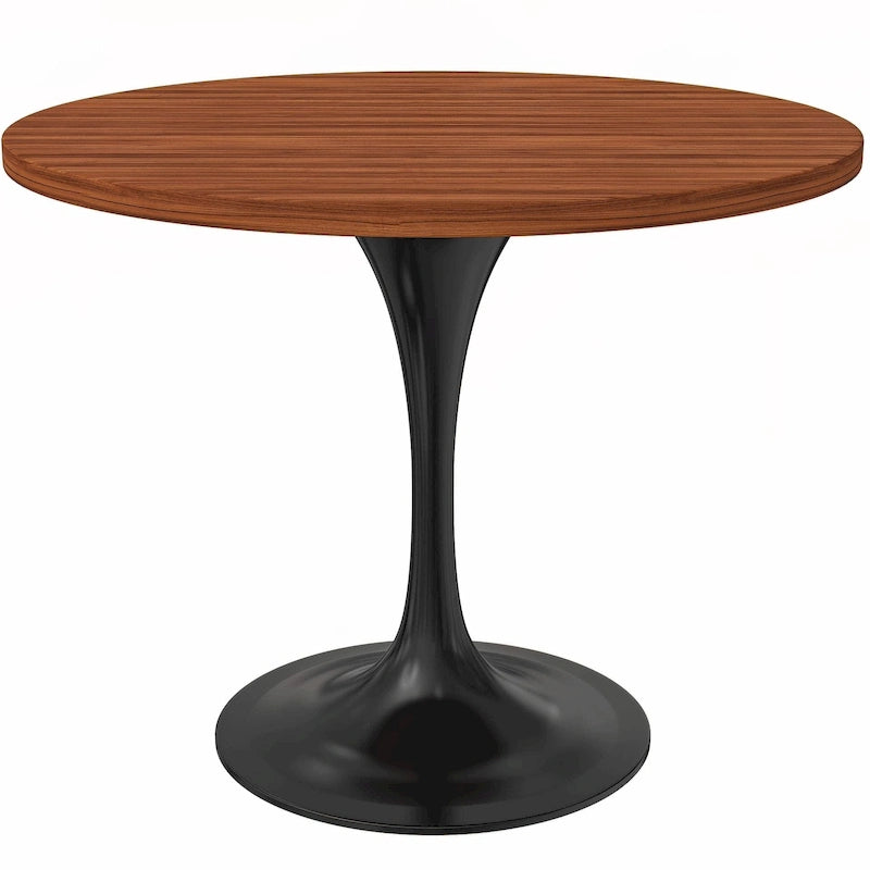 LeisureMod Verve 36  Round Dining Table with MDF Wood TableTop and Black Steel Base for Kitchen & Dining Room