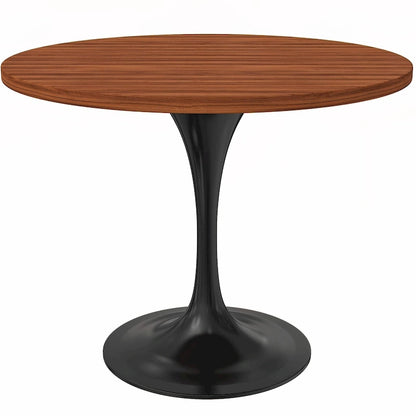 LeisureMod Verve 36  Round Dining Table with MDF Wood TableTop and Black Steel Base for Kitchen & Dining Room