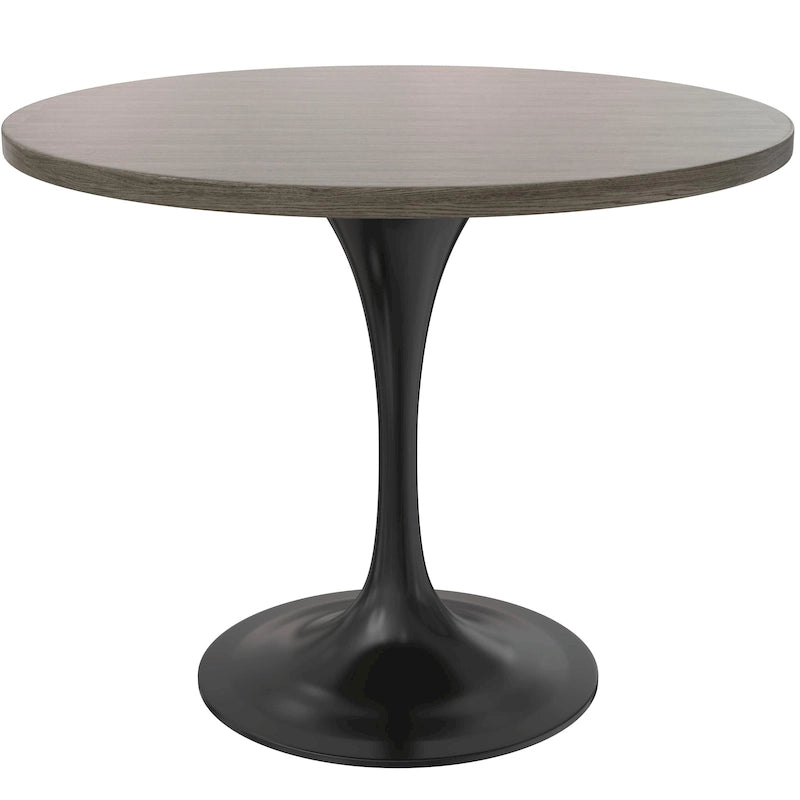 LeisureMod Verve 36  Round Dining Table with MDF Wood TableTop and Black Steel Base for Kitchen & Dining Room