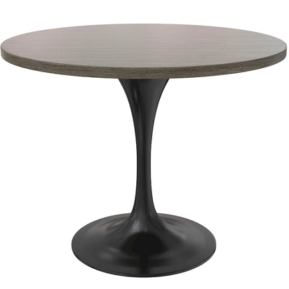 LeisureMod Verve 36  Round Dining Table with MDF Wood TableTop and Black Steel Base for Kitchen & Dining Room