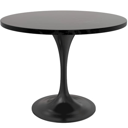 LeisureMod Verve 36  Round Dining Table with MDF Wood TableTop and Black Steel Base for Kitchen & Dining Room