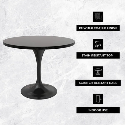 LeisureMod Verve 36  Round Dining Table with MDF Wood TableTop and Black Steel Base for Kitchen & Dining Room