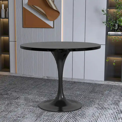LeisureMod Verve 36  Round Dining Table with MDF Wood TableTop and Black Steel Base for Kitchen & Dining Room