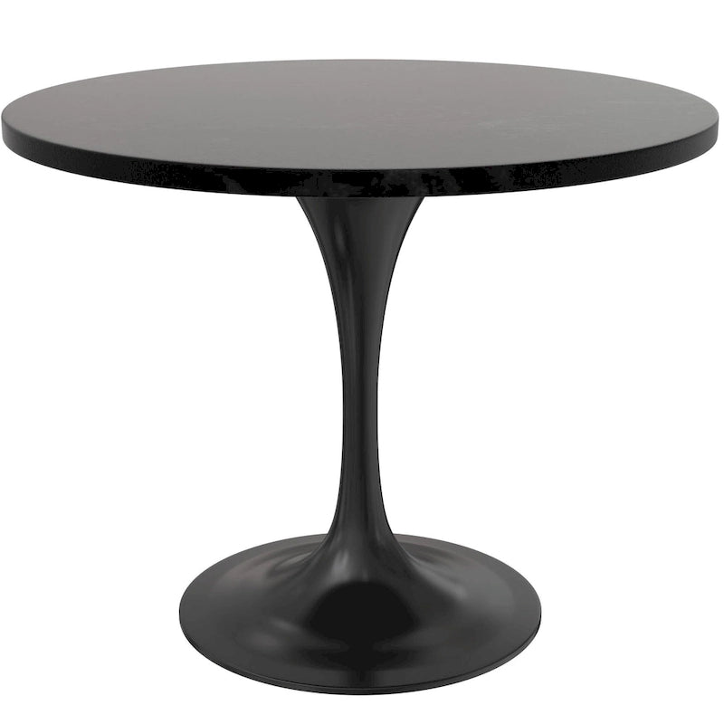 LeisureMod Verve 36  Round Dining Table with MDF Wood TableTop and Black Steel Base for Kitchen & Dining Room