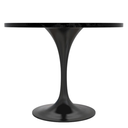 LeisureMod Verve 36  Round Dining Table with MDF Wood TableTop and Black Steel Base for Kitchen & Dining Room