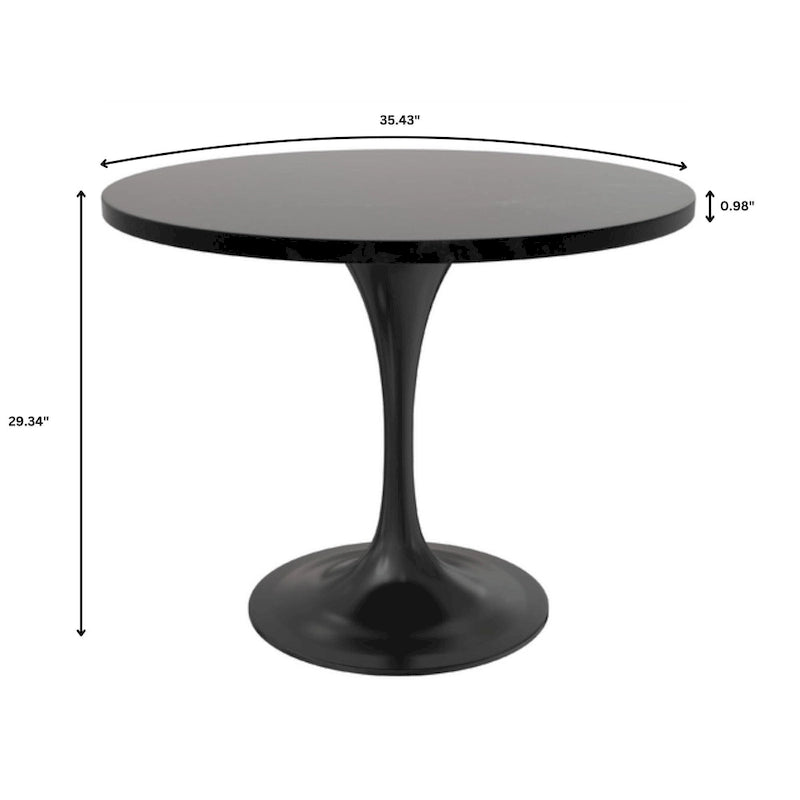 LeisureMod Verve 36  Round Dining Table with MDF Wood TableTop and Black Steel Base for Kitchen & Dining Room