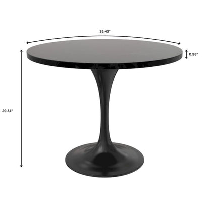 LeisureMod Verve 36  Round Dining Table with MDF Wood TableTop and Black Steel Base for Kitchen & Dining Room