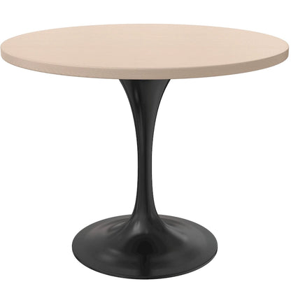 LeisureMod Verve 36  Round Dining Table with MDF Wood TableTop and Black Steel Base for Kitchen & Dining Room