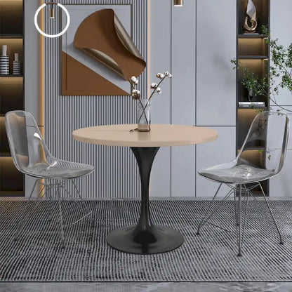 LeisureMod Verve 36  Round Dining Table with MDF Wood TableTop and Black Steel Base for Kitchen & Dining Room