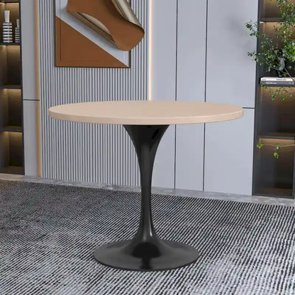 LeisureMod Verve 36  Round Dining Table with MDF Wood TableTop and Black Steel Base for Kitchen & Dining Room