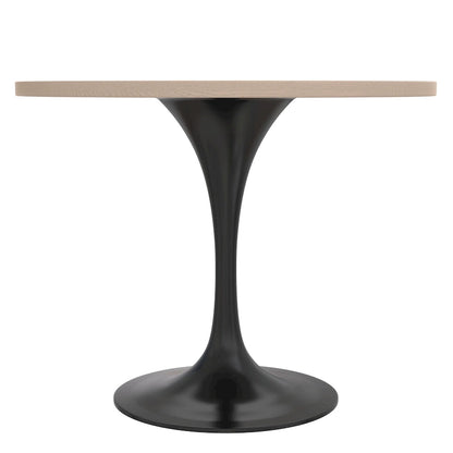 LeisureMod Verve 36  Round Dining Table with MDF Wood TableTop and Black Steel Base for Kitchen & Dining Room