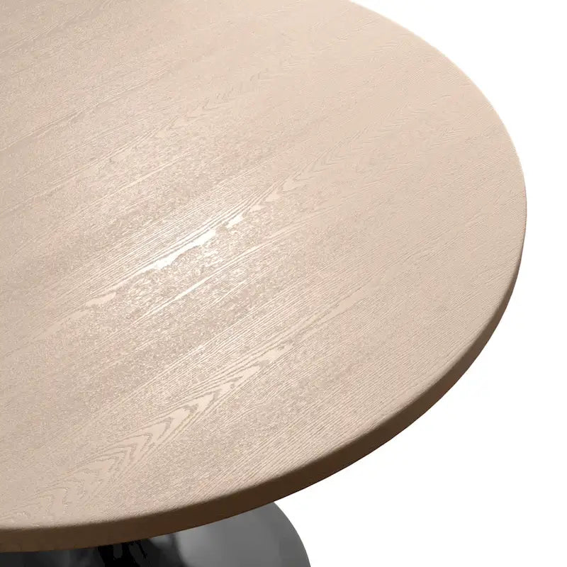 LeisureMod Verve 36  Round Dining Table with MDF Wood TableTop and Black Steel Base for Kitchen & Dining Room