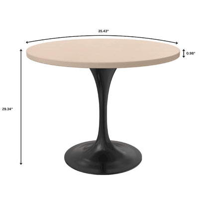 LeisureMod Verve 36  Round Dining Table with MDF Wood TableTop and Black Steel Base for Kitchen & Dining Room