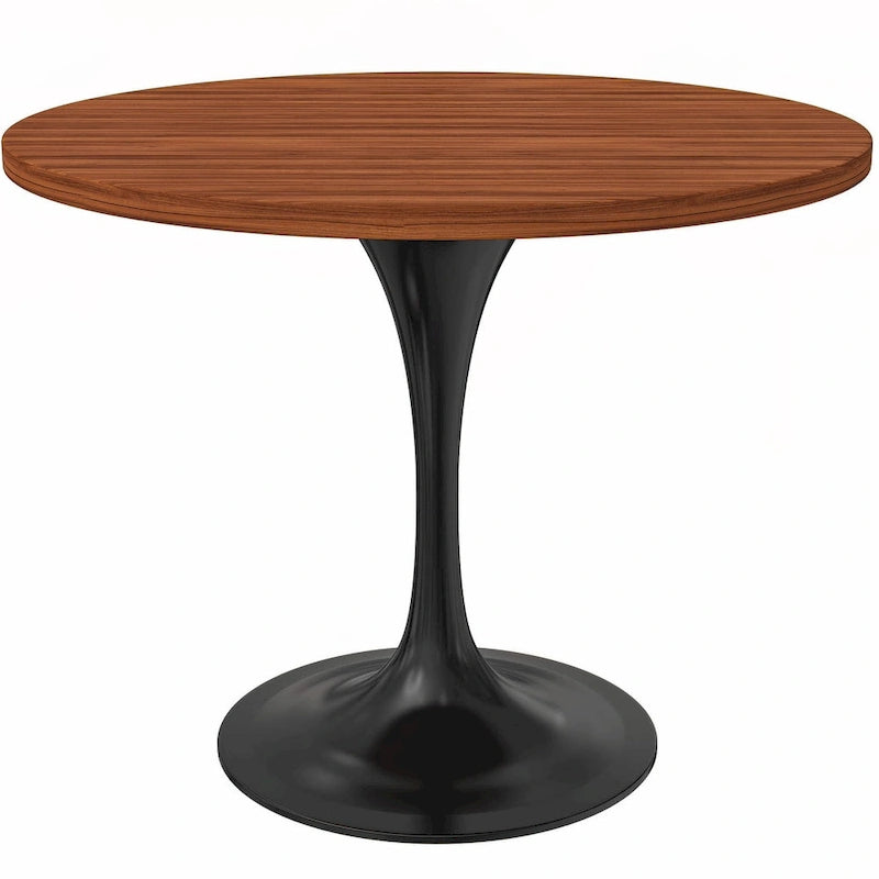 LeisureMod Verve 36  Round Dining Table with MDF Wood TableTop and Black Steel Base for Kitchen & Dining Room