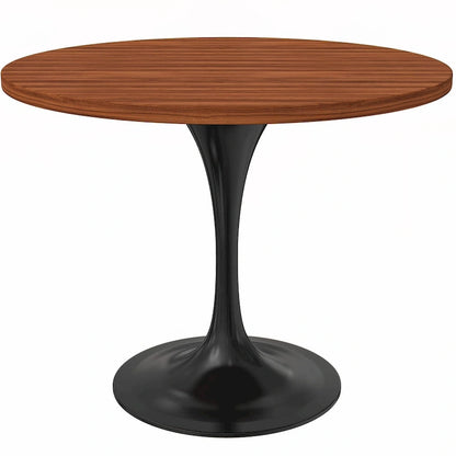 LeisureMod Verve 36  Round Dining Table with MDF Wood TableTop and Black Steel Base for Kitchen & Dining Room