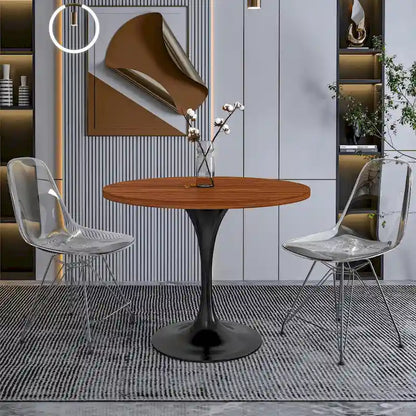 LeisureMod Verve 36  Round Dining Table with MDF Wood TableTop and Black Steel Base for Kitchen & Dining Room