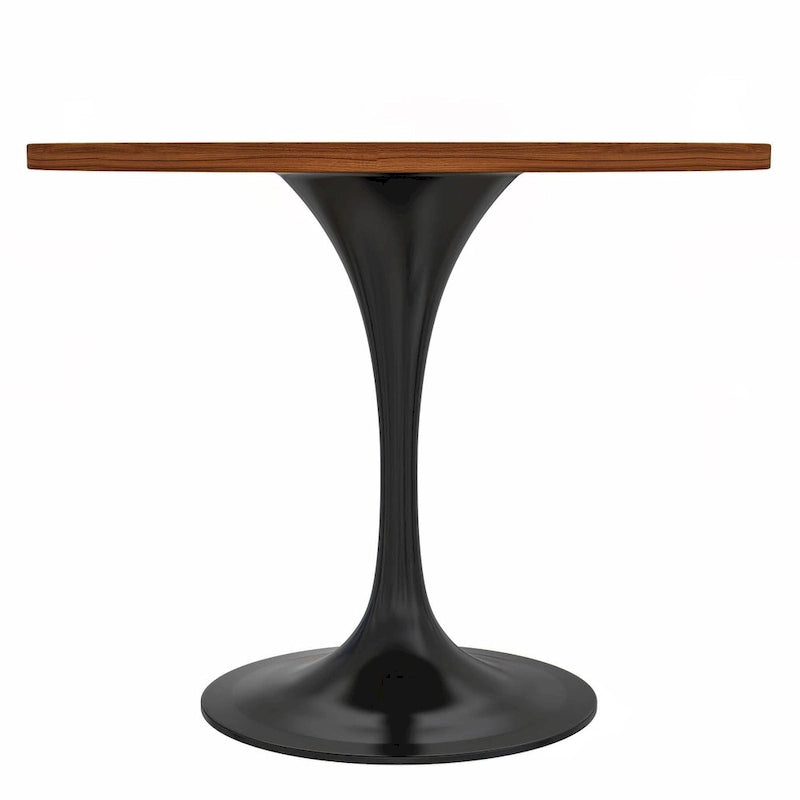 LeisureMod Verve 36  Round Dining Table with MDF Wood TableTop and Black Steel Base for Kitchen & Dining Room