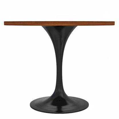 LeisureMod Verve 36  Round Dining Table with MDF Wood TableTop and Black Steel Base for Kitchen & Dining Room